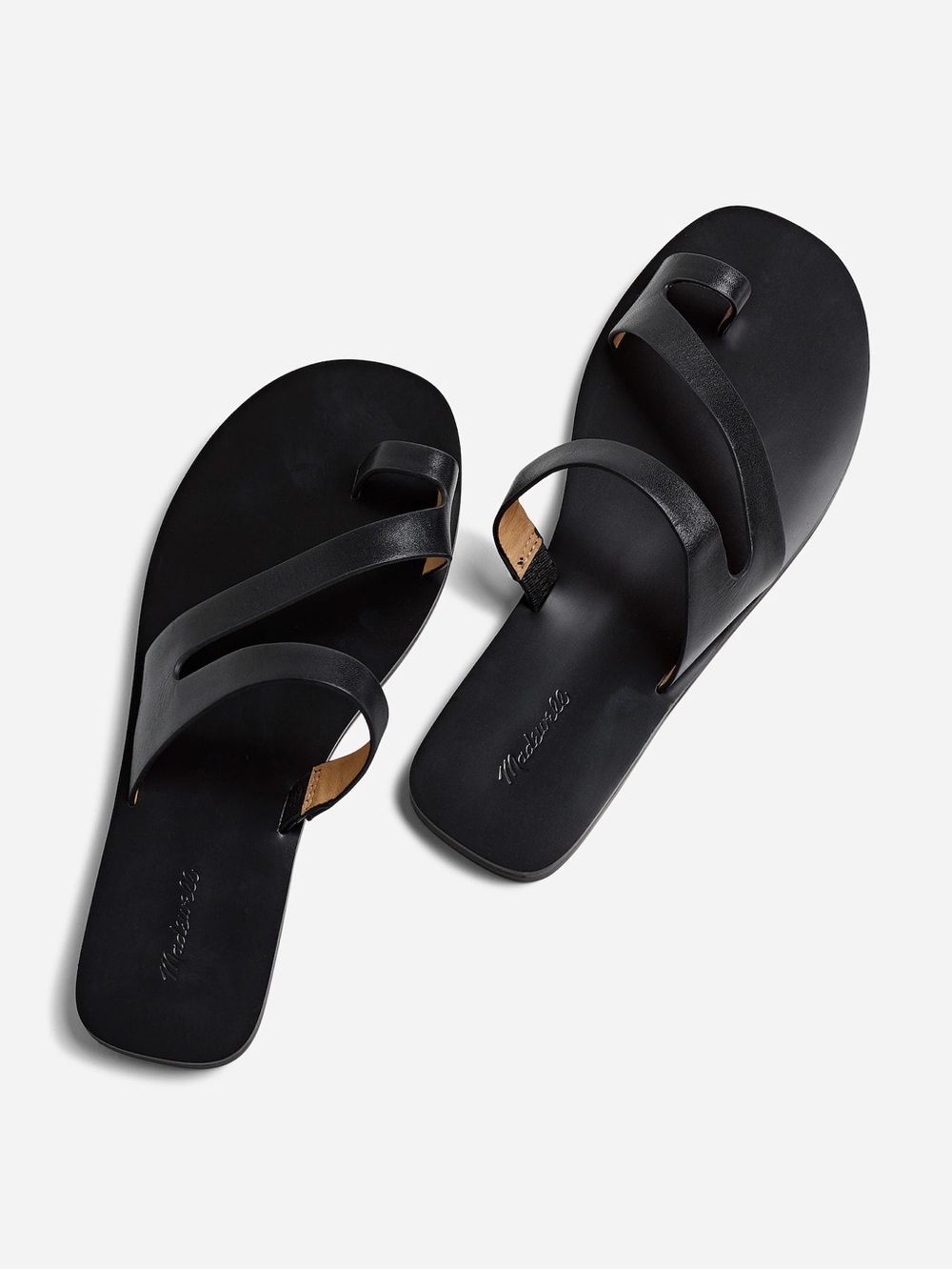 Madewell Size 7 Black 100% Leather The Gabi Asymmetric-Strap Sandal